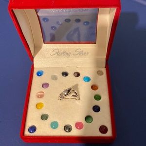 Sterling silver dolphin ring with 19 changeable stones